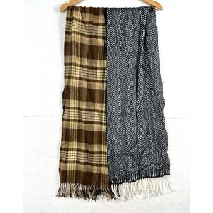 100% Cashmere Scarves Lot of 2 | Made in Scotland | Plaid & Herringbone Fringe